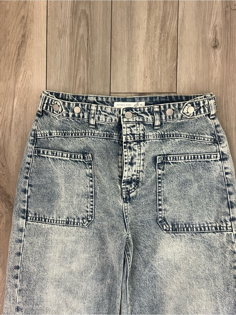 Altar’D State Wide Leg Jeans Light Acid Wash High Rise Button Front Womens 29 - Picture 3 of 11